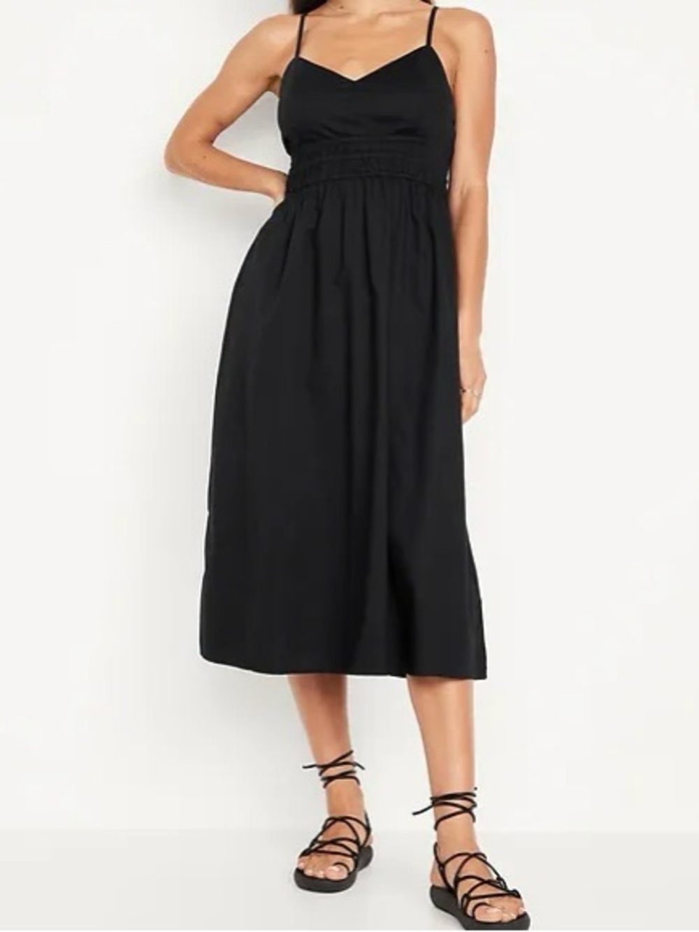 Old Navy 100% Cotton Waist-Defined Spaghetti-Strap Midi Dress
